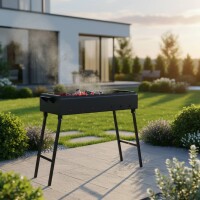 Klappbarer Schaschlikgrill 80 cm Stahl  2 mm mit 12 Edelstahlspießen & Grillfächer – BBQ Mangal für Grillspieße oder Grillrost, ideal für Picknick, Garten & Camping