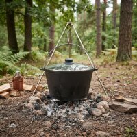 Touristenkessel 8L aus Gusseisen mit Glasdeckel Gulaschkessel Schwenktopf Kessel mit Bügel und Deckel Schmortopf Kazan