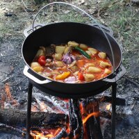 Gusseisen Kazan Set mit Gusseisendeckel, Bügel und Schaumkelle - Traditioneller Schwenktopf Gusstopf Kasan Grillwok Schmortopf mit Zubehör