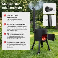 Kazan Set 16 L Utschak Ø44 cm mit usbekischem Gusseisenkessel Alu-Deckel Feuerofen 2 mm Stahl Schornstein große Schaumkelle Suppenkelle Rollen – Outdoor Kochset für Plov