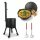 Kazan Set 16 L Utschak Ø44 cm mit usbekischem Gusseisenkessel Alu-Deckel Feuerofen 2 mm Stahl Schornstein große Schaumkelle Suppenkelle Rollen – Outdoor Kochset für Plov