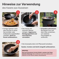 Kazan Set 22 L Utschak Ø49 cm mit usbekischem Gusseisenkessel Alu-Deckel Feuerofen 2 mm Stahl Schornstein große Schaumkelle Suppenkelle Rollen – Outdoor Kochset für Plov