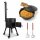 Kazan Set 22 L Utschak Ø49 cm mit usbekischem Gusseisenkessel Alu-Deckel Feuerofen 2 mm Stahl Schornstein große Schaumkelle Suppenkelle Rollen – Outdoor Kochset für Plov