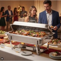 Chafing Dish 11L Speisenwärmer aus Edelstahl Buffetwärmer mit Deckel Warmhaltebehälter mit Wasserbad Catering Buffet Events Grillgut