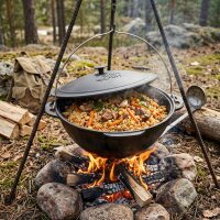 Premium Gusseisen Kazan 15L Schwenktopf Plov mit Bügel und Gusseisendeckel - Traditioneller Gusstopf Kasan Grillwok preseasoned bereits eingebrannt Schmortopf mit Pfannenwender und Grillhandschuhe