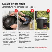 Komplettset Utschak Feuerofen mit Schornstein Kazan 8 Liter Gusseisen mit Glasdeckel Deckel-Bratpfanne Schaumkelle Pfannenwender