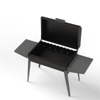 Schaschlikgrill aus 2 mm Stahl mit Deckel, 2 Ablagen & Grillrost – Mangal Holzkohlegrill für Schaschlikspieße und BBQ, klappbarer Grill für Garten, Terrasse, Camping & Picknick