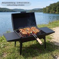 Holzkohlegrill Mangal mit Kasan-Adapter und Gusseisen-Kazan 4,7 L – Schaschlikgrill aus 2 mm Stahl mit Deckel und 2 Ablagen, Holzkohlegrill für BBQ, Plov & Camping