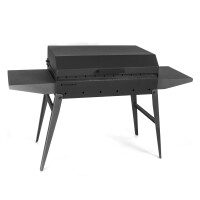 Holzkohlegrill Mangal mit Kasan-Adapter und Gusseisen-Kazan 4,7 L – Schaschlikgrill aus 2 mm Stahl mit Deckel und 2 Ablagen, Holzkohlegrill für BBQ, Plov & Camping