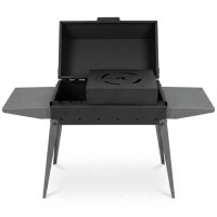 Holzkohlegrill Mangal mit Kasan-Adapter und Gusseisen-Kazan 4,7 L – Schaschlikgrill aus 2 mm Stahl mit Deckel und 2 Ablagen, Holzkohlegrill für BBQ, Plov & Camping