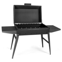 Holzkohlegrill Mangal mit Kasan-Adapter und Gusseisen-Kazan 4,7 L – Schaschlikgrill aus 2 mm Stahl mit Deckel und 2 Ablagen, Holzkohlegrill für BBQ, Plov & Camping