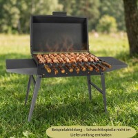 Holzkohlegrill Mangal mit Kasan-Adapter und Gusseisen-Kazan 4,7 L – Schaschlikgrill aus 2 mm Stahl mit Deckel und 2 Ablagen, Holzkohlegrill für BBQ, Plov & Camping