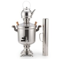 Edelstahl Set Holzfeuer-Samowar 5 Liter mit Schornstein...