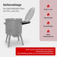 Seitenablage für DASTARXAN Kazanofen 16L/22L – Ablagetisch mit Deckelhalter aus 2 mm Stahl - Seitentisch Ablage für Utschak