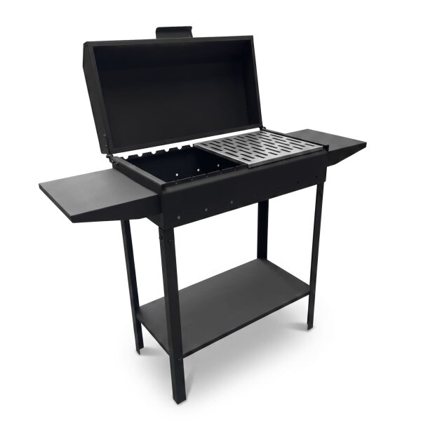 Mangal-Grill 3 mm Stahl 84 cm hoch Holzkohlegrill mit Deckel und 2 Seitenablagen inkl. Grillrost aus Edelstahl BBQ Smoker