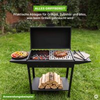 Mangal-Grill 3 mm Stahl 84 cm hoch Holzkohlegrill mit Deckel und 2 Seitenablagen inkl. Grillrost aus Edelstahl BBQ Smoker