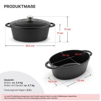Emaillierter Gusseisen Bräter 3,5 L oval mit Deckel – Schmortopf, Bratentopf & Cocotte – für saftige Schmorgerichte, Fleisch, Geflügel & Gemüse
