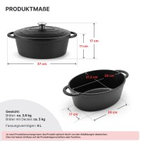 Emaillierter Gusseisen Bräter 4 L oval mit Deckel – Schmortopf, Bratentopf & Cocotte – für saftige Schmorgerichte, Fleisch, Geflügel & Gemüse