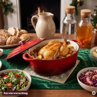 Emaillierter Gusseisen Bräter 4 L oval mit Deckel – Schmortopf, Bratentopf & Cocotte in Rot – für saftige Schmorgerichte, Fleisch, Geflügel & Gemüse