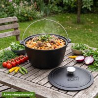 4big.fun Gusseisen-Kessel 5-10,5 Liter mit Bügel Gusseiserner Deckel – Campingkessel & Gusseiztopf für offenes Feuer, Grill & Induktion