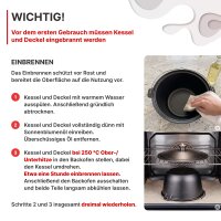 4big.fun Gusseisen-Kessel 5-10,5 Liter mit Bügel Gusseiserner Deckel – Campingkessel & Gusseiztopf für offenes Feuer, Grill & Induktion