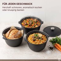 4big.fun Gusseisen-Kessel 5-10,5 Liter mit Bügel Gusseiserner Deckel – Campingkessel & Gusseiztopf für offenes Feuer, Grill & Induktion