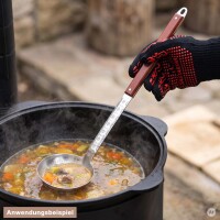 3er-Set XXL Suppenkelle, Schaumkelle aus Edelstahl und Grillhandschuhe, Schöpflöffel, Schaumlöffel, Gießlöffel, Soßenlöffel für Kazan ab 16 L