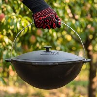 Premium Gusseisen Kazan Schwenktopf Plov mit Bügel und Gusseisendeckel - Traditioneller Gusstopf Kasan Grillwok Schmortopf mit Pfannenwender und Grillhandschuhe