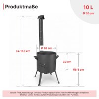 Kazanofen Utschak Ø 36 cm (10 L) mit Abzugsrohr Gusseisen-Gulaschkessel 16 L Schaumkelle Suppenkelle