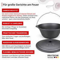Kazanofen Utschak Ø 36 cm (10 L) mit Abzugsrohr Gusseisen-Gulaschkessel 16 L Schaumkelle Suppenkelle