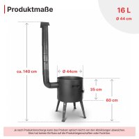 Kazanofen Utschak Ø 44 cm (16 L) mit Abzugsrohr Gusseisen-Gulaschkessel 22 L Schaumkelle Suppenkelle