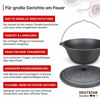 Kazanofen Utschak Ø 44 cm (16 L) mit Abzugsrohr Gusseisen-Gulaschkessel 22 L Schaumkelle Suppenkelle