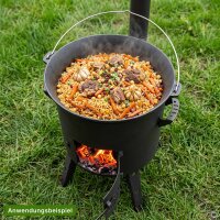Kazanofen Utschak Ø 44 cm (16 L) mit Abzugsrohr Gusseisen-Gulaschkessel 22 L Schaumkelle Suppenkelle