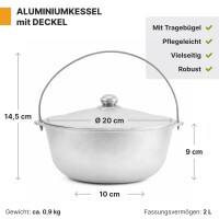 Hobokocher 14x20 cm Edelstahl mit Aluminium-Kazan 2 L Gulaschkessel Campingkocher zerlegbar