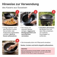 Outdoor-Kochset: Feuerstelle Ø 36,5 cm aus Stahl mit integriertem Brenner Seitenablage Adapterring Gusseisen-Kazan 12 L mit Aluminiumdeckel Schaumkelle Suppenkelle