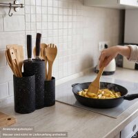 Küchenhelfer Set aus Bambus 7-teilig mit Küchenutensilienhalter Messerhalter, Küchen Organizer für Kochlöffel und Pfannenwender