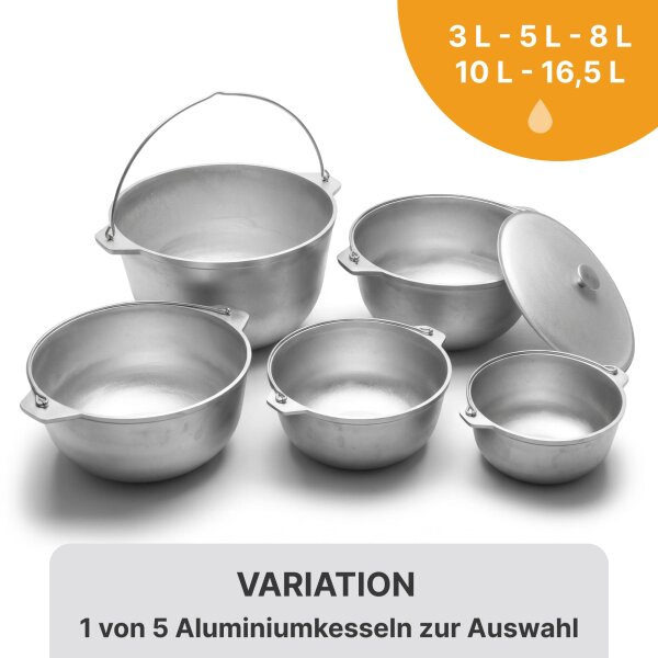 Variation: Aluminium Kessel 3-16,5 L mit Deckel Campingkessel Kazan Aluminiumtopf Gulaschkessel Lagerfeuerkessel Feuerkessel