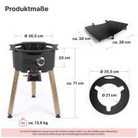 Feuerstelle Ø 36,5 cm aus Stahl mit integriertem Brenner Seitenablagen Adapterring