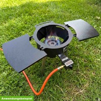 Feuerstelle Ø 36,5 cm aus Stahl mit integriertem Brenner Seitenablagen Adapterring