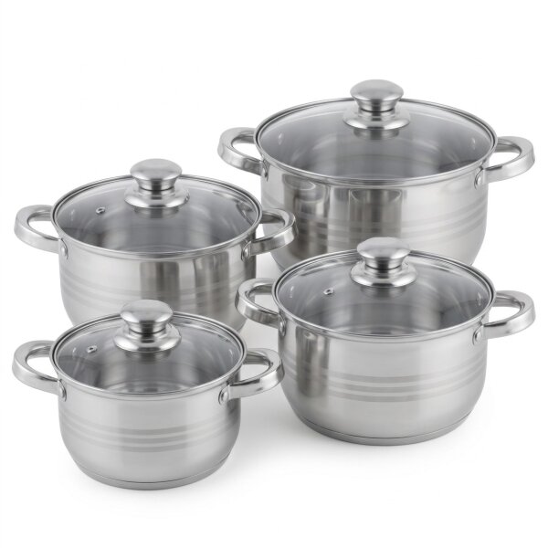 Kochtopf Set 8-teilig Edelstahl Kochtöpfe mit Glasdeckel Topfset Suppentopf Schmortopf Bratentopf Induktion