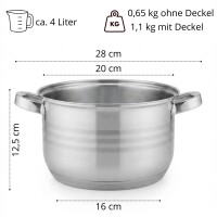 Kochtopf Set 8-teilig Edelstahl Kochtöpfe mit Glasdeckel Topfset Suppentopf Schmortopf Bratentopf Induktion