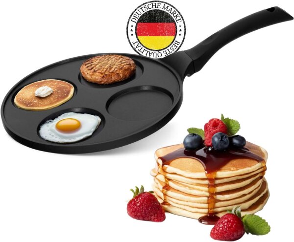 Pancake Pfanne Spiegeleipfanne Ø26cm Induktion Augenpfanne 3-fache Beschichtung Oladji Frying Pan 4-Lochpfanne Pfannkuchen Eierpfanne Mini Pfannkuchen