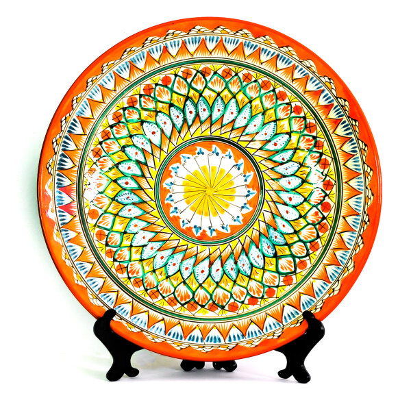 Rishtan Lagan Ø42 cm Orientalischer Ljagan Keramik Plate Handarbeit Servierplate Rot Mehrob
