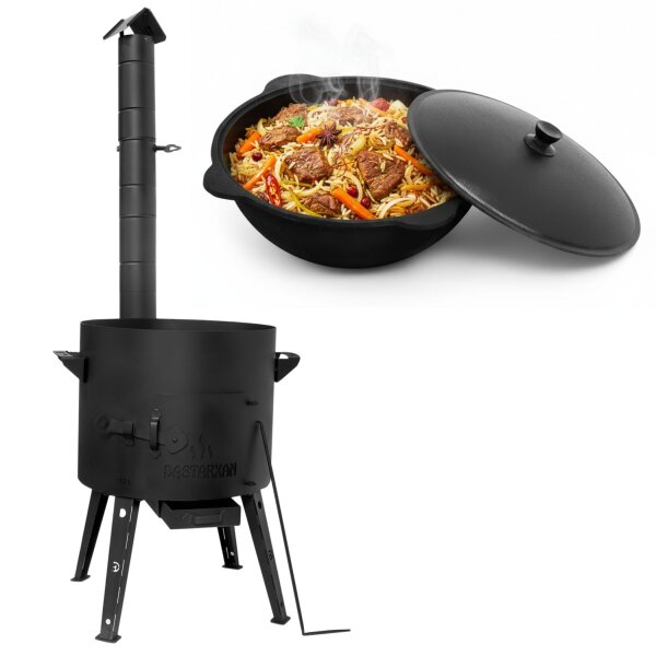 Ø44 Uchag 2mm Stahl Abzugsrohr 16L Kasan Gusseisen Kazan WOK Feuerstelle Utschak Utschag Campingofen Außenküche Eintopfofen