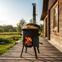 Ø44 Uchag 2mm Stahl Abzugsrohr 16L Kasan Gusseisen Kazan WOK Feuerstelle Utschak Utschag Campingofen Außenküche Eintopfofen