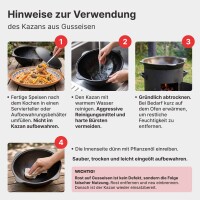 Utschak Set Feuerofen Ø44 cm mit Abzugsrohr Gusseisen Kazan 16 L Aluminium Deckel Schaumkelle Grillhandschuhe Hitzebeständig2mm Stahl Abzugsrohr 16L Kazan Gusseisen Feuerstelle Feldküche Utschak Utschag Kasan Campingofen Außenküche Eintopfofen