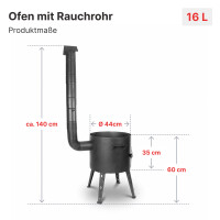 Utschak Set Feuerofen Ø44 cm mit Abzugsrohr Gusseisen Kazan 16 L Aluminium Deckel Schaumkelle Grillhandschuhe Hitzebeständig2mm Stahl Abzugsrohr 16L Kazan Gusseisen Feuerstelle Feldküche Utschak Utschag Kasan Campingofen Außenküche Eintopfofen
