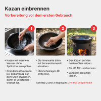Utschak Set Feuerofen Ø44 cm mit Abzugsrohr Gusseisen Kazan 16 L Aluminium Deckel Schaumkelle Grillhandschuhe Hitzebeständig2mm Stahl Abzugsrohr 16L Kazan Gusseisen Feuerstelle Feldküche Utschak Utschag Kasan Campingofen Außenküche Eintopfofen