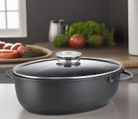Gänsebräter 7,3 L  – Aluminiumguss Induktion Universalbräter mit Aromaknopf-Glasdeckel, Antihaftbeschichtung, langlebig, ideal für Braten