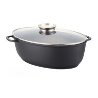 Gänsebräter 7,3 L  – Aluminiumguss Induktion Universalbräter mit Aromaknopf-Glasdeckel, Antihaftbeschichtung, langlebig, ideal für Braten